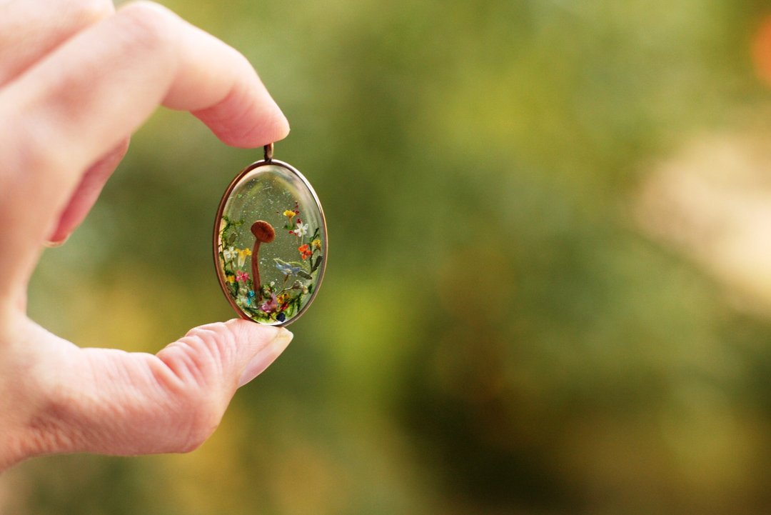 Real mushroom necklace resin. Forest witch gift. Mori girl woodland gift - 项链 - 其他材质 
