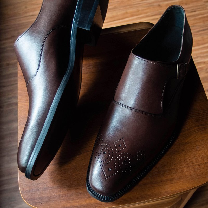 REGENT 单扣雕花孟克鞋-咖 / Medallion Single Monk Strap-Brown - 男款皮鞋 - 真皮 咖啡色