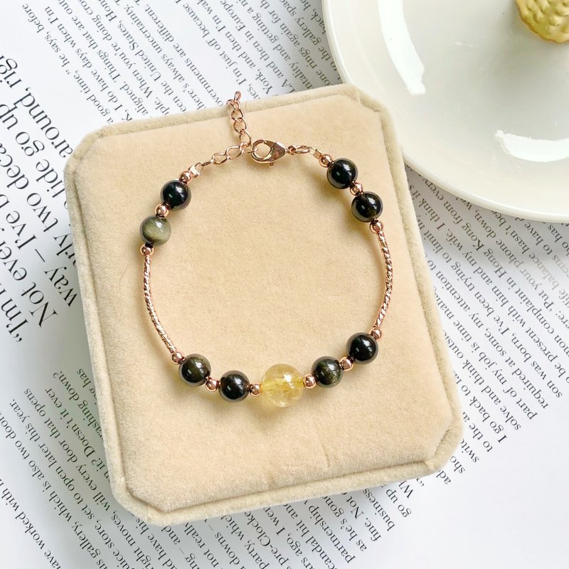 金发晶 金曜石 月亮石 天然石 弹力 手鈪 手链 手链 手环 定制化 - 手链/手环 - 水晶 金色