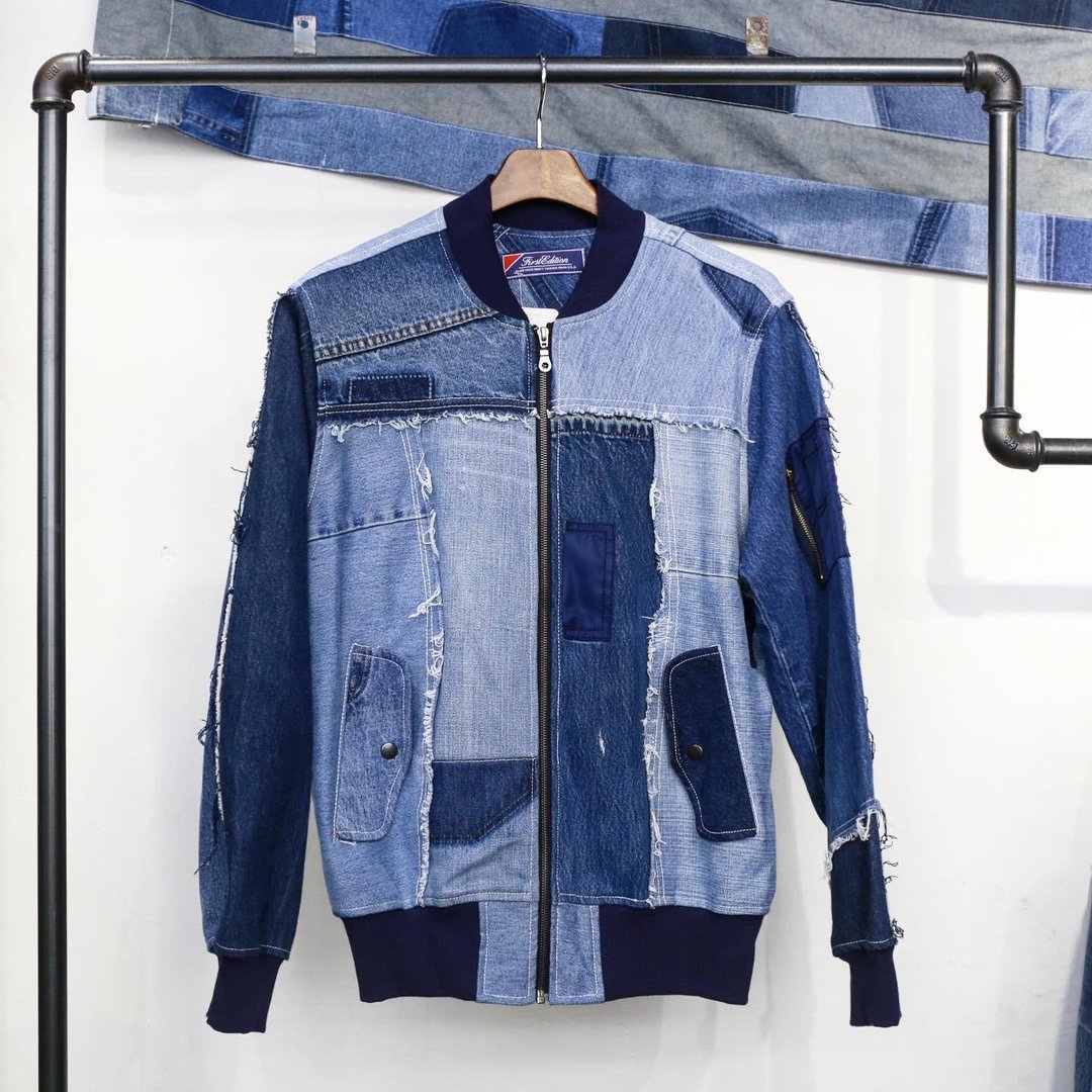 牛仔拼布 Patchwork MA-1 Jacket - 男装外套 - 棉．麻 蓝色