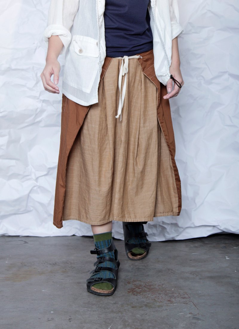 光_午夜阳光多穿法绑带裙 - 裙子 - 棉．麻 咖啡色