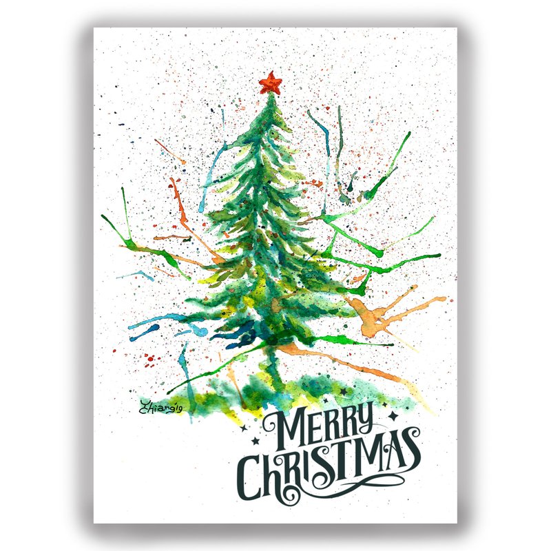 圣诞节手绘插画万用卡圣诞卡/明信片/卡片/插画卡-狂欢圣诞树 - 卡片/明信片 - 纸 