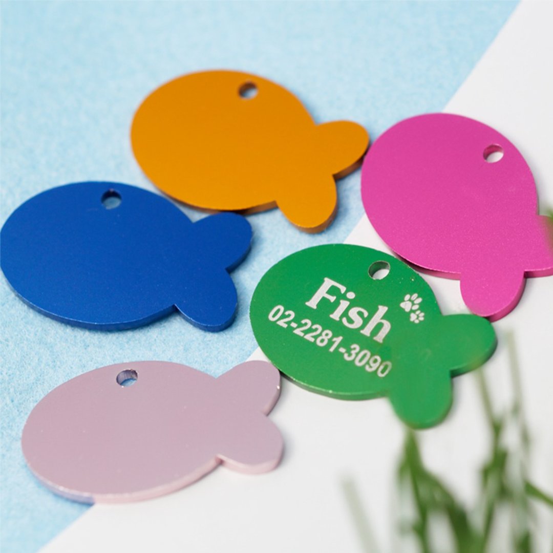 【Fulgor Jewel】富狗 定制宠物吊牌狗牌猫牌免费单面刻字 磨砂鱼 - 项圈/牵绳 - 其他金属 