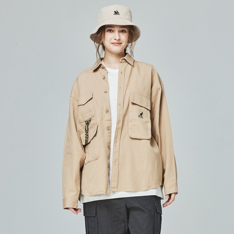 KANGOL袋鼠工装口袋衬衫外套-卡其 - 女装休闲/机能外套 - 棉．麻 