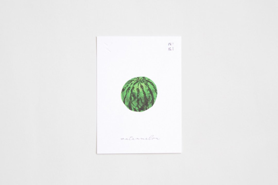 【+t企划】水果明信片-西瓜整颗 - 卡片/明信片 - 纸 白色