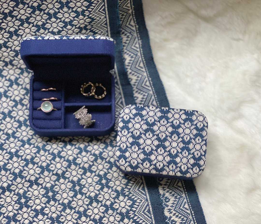Mini Travel Jewellery Box (Pikun Flower) - 其他 - 棉 蓝色