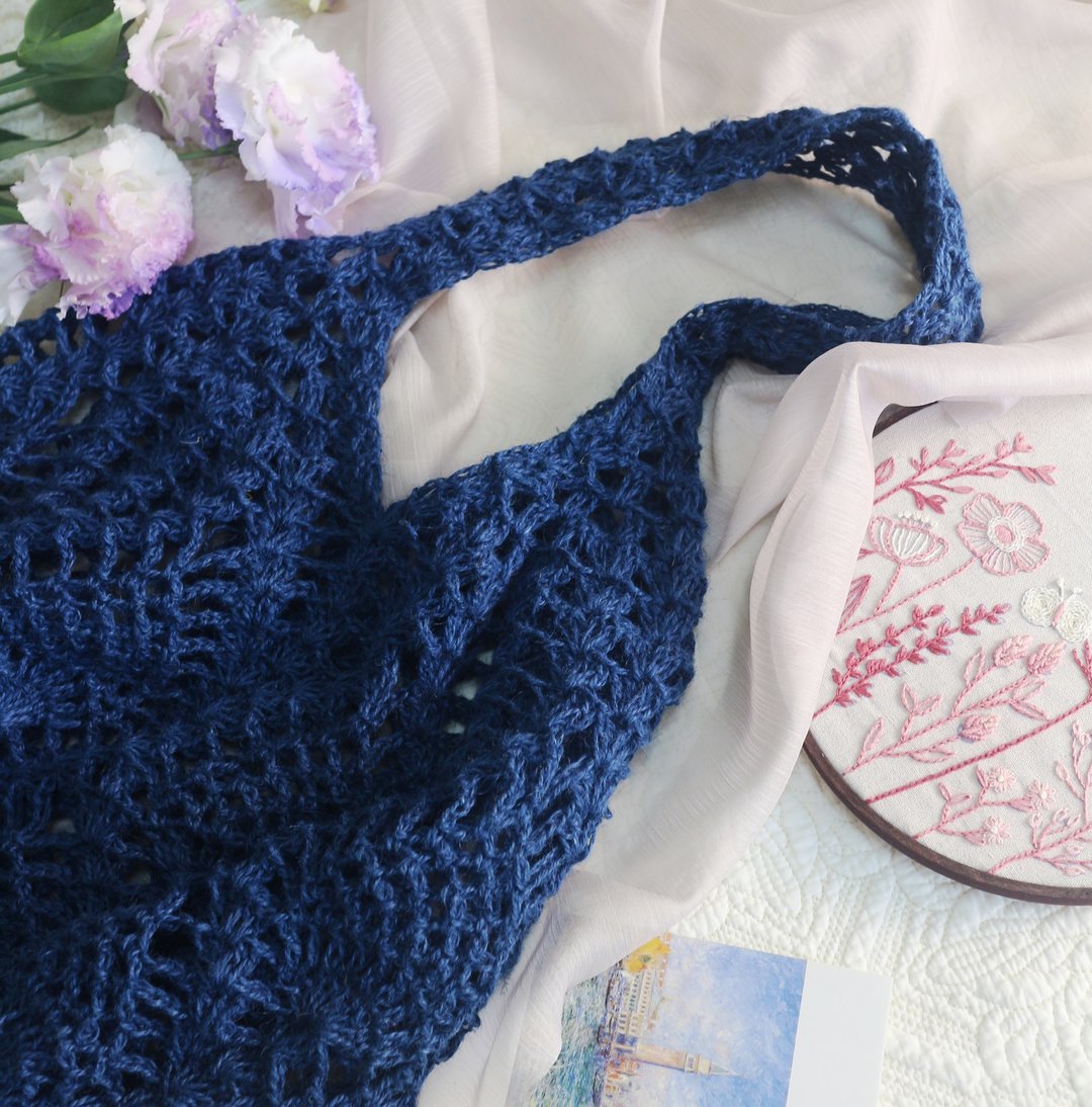 【现货】Handmade手工编织/黄麻绳编织网袋/购物袋/肩背包/麻绳包 - 手提包/手提袋 - 棉 蓝色