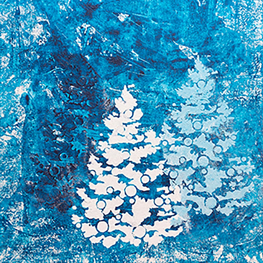Pine Painting Holiday Tree Original Art  Sequoia Winter Pattern Artwork Alaska - 海报/装饰画/版画 - 其他材质 蓝色