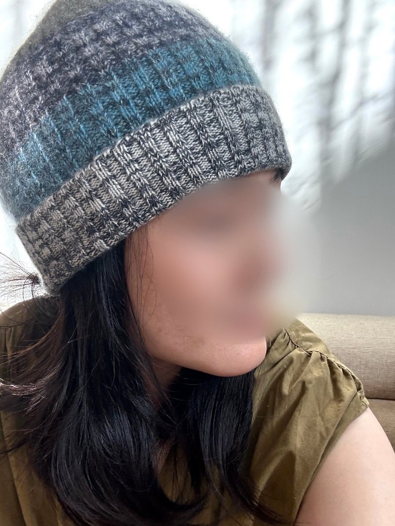 童/成人喀什米尔灰蓝绿纯羊绒100%反折瓜皮帽纯羊帽子|极简风格| - 帽子 - 羊毛 蓝色