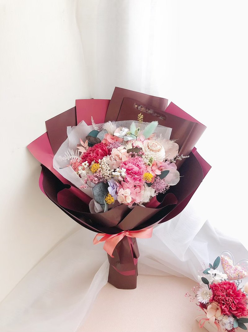 永生花 永生玫瑰花 康乃馨花束 母亲节礼物 永生花束 生日礼物 - 干燥花/捧花 - 植物．花 粉红色