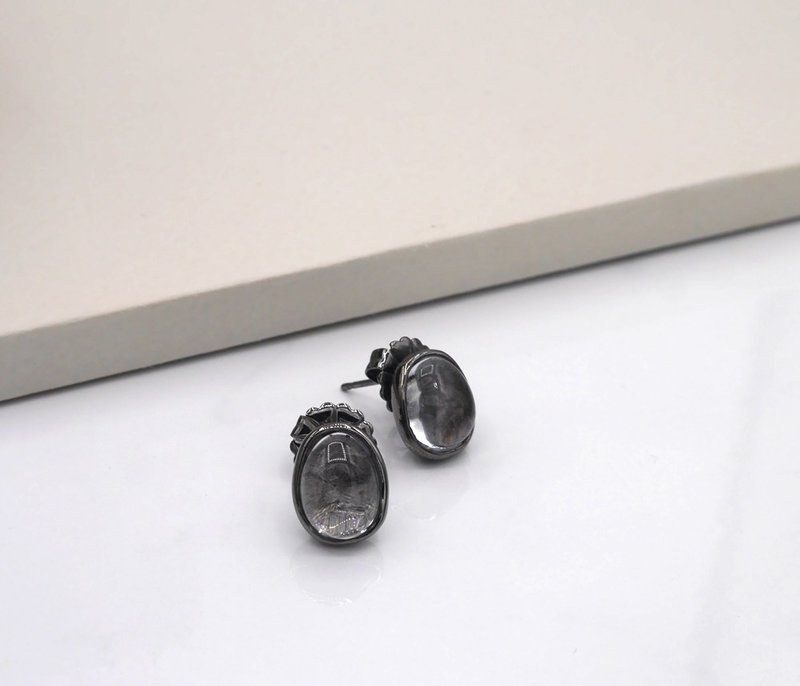 Handmade Boro glass earring - drop - black ru plated , CASO jewelry - 耳环/耳夹 - 其他金属 黑色