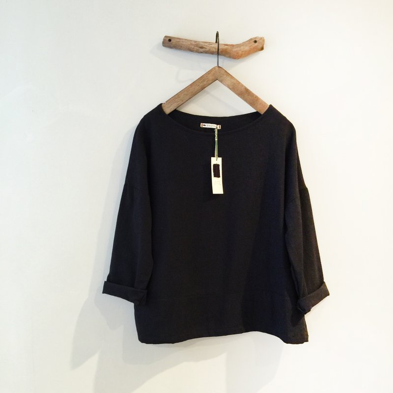 R.H. clothes / 棉麻宽宽八分袖上衣 / 黑色 - 女装上衣 - 棉．麻 黑色