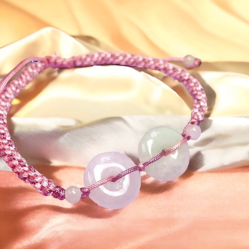 【愿·平安】冰种双彩平安扣编织手链 | 天然缅甸A货翡翠 | 送礼 - 手链/手环 - 玉石 透明