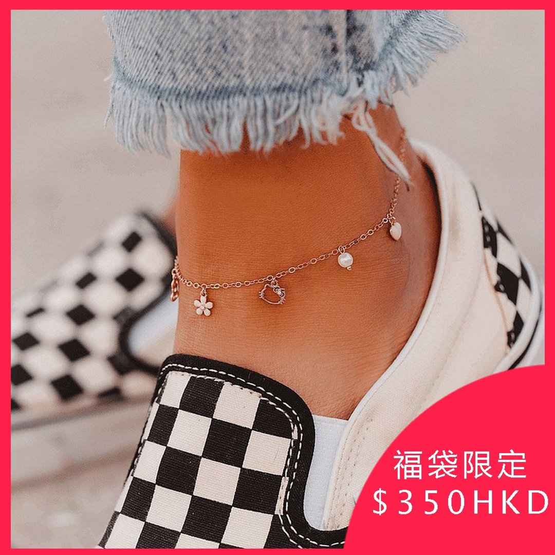 【福袋限定】Pura Vida 美国手工 HELLO KITTY 造型脚 - 耳环/耳夹 - 其他金属 粉红色