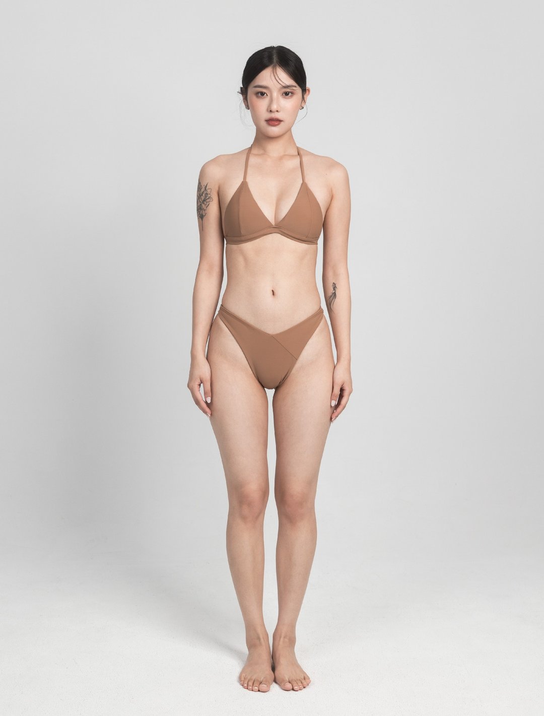 Lark 云雀棕 / 简约拼接 三角补晒上衣 / Top - 女装泳衣/比基尼 - 其他材质 卡其色