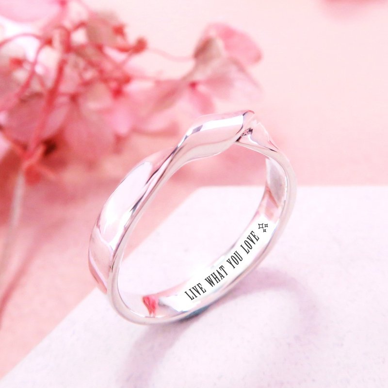 刻字订制 缎带扭结戒指 纯银戒指(女款) - 戒指 - 纯银 银色