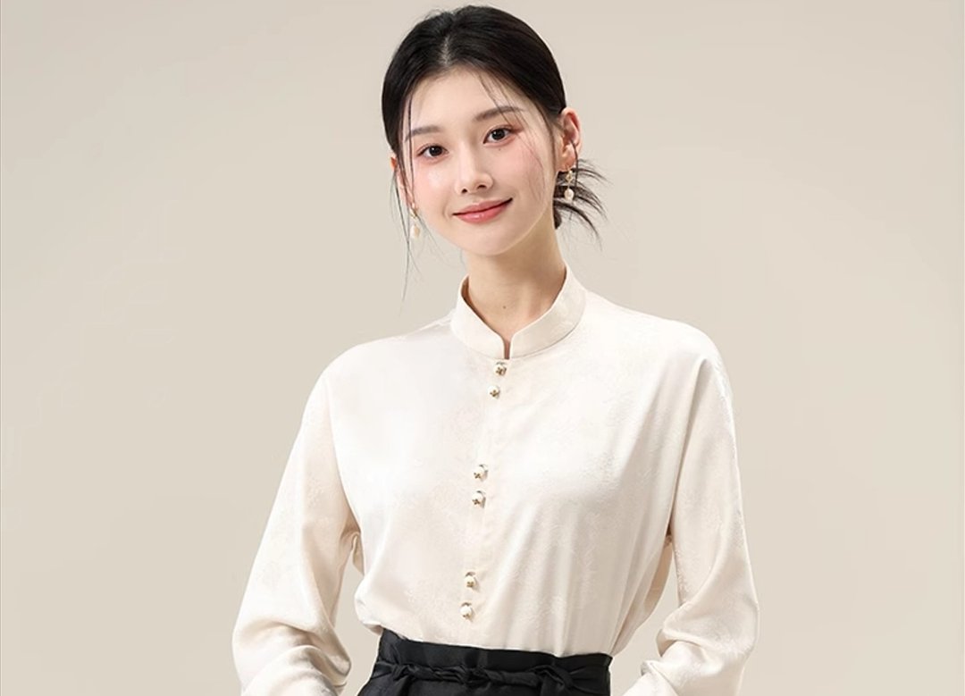 新中式中国风 盘扣复古提花 上衣/半裙 - 女装上衣 - 其他材质 白色