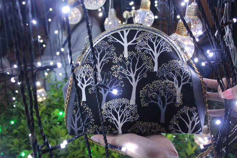 【火树银花】口金包/侧背包/手拿包/收纳包 - 手拿包 - 棉．麻 黑色