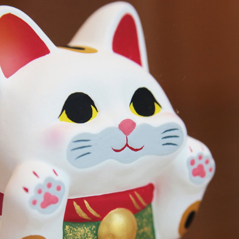 京都RYUKODO 贴窗亲亲开运招财猫-白/金 - 摆饰 - 陶 金色