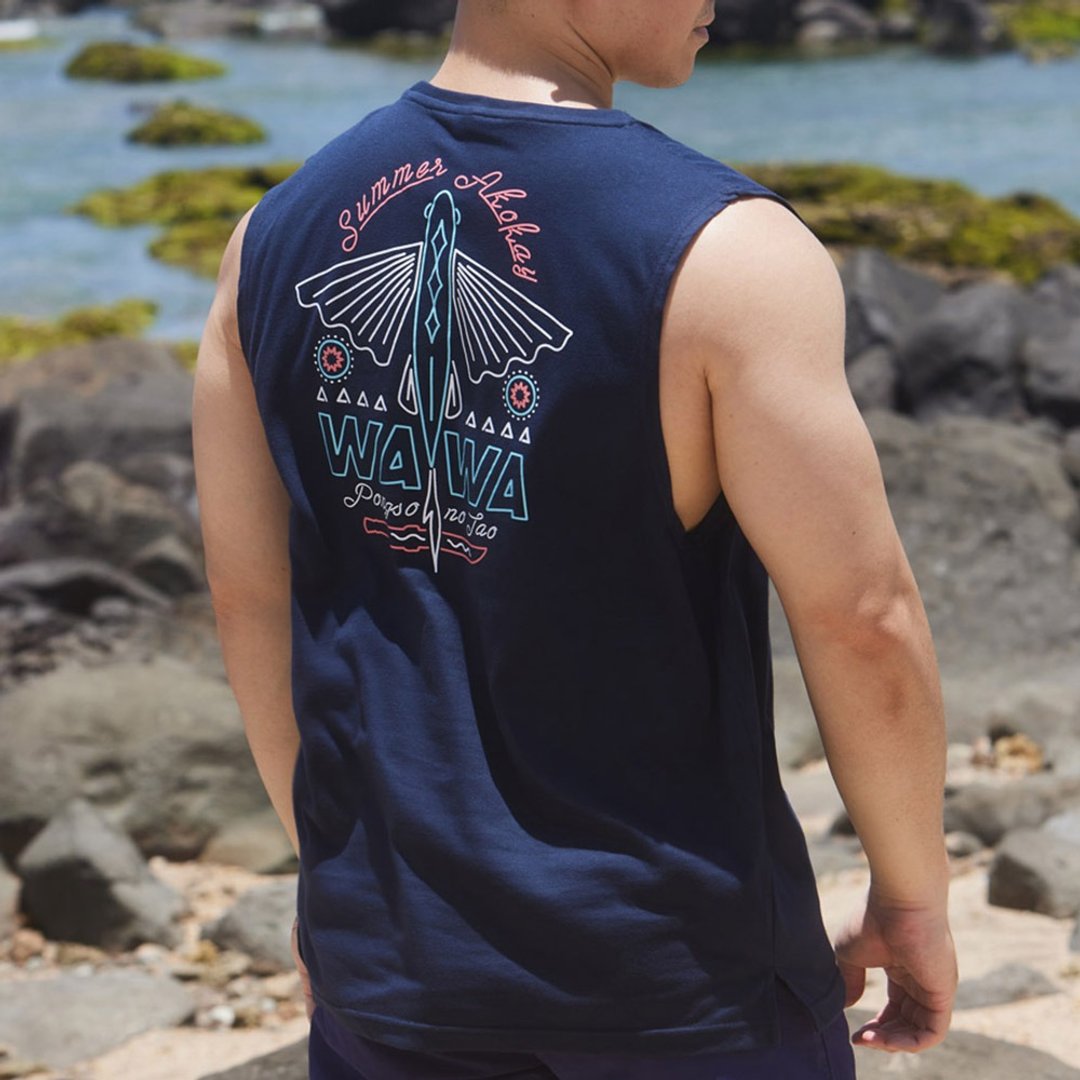 【海洋动物系列】展翅飞鱼宽肩背心中性款(海军蓝) - 男装背心 - 聚酯纤维 多色