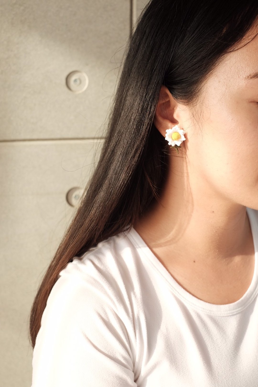 Handmade chamomile earring, Silver 92.5 / crocheting - 耳环/耳夹 - 纯银 多色