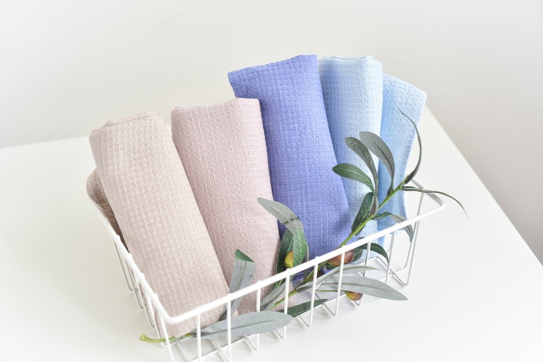 Dish towels sets of 2 for kitchen, Organic cotton towels, Waffle linen towels - 毛巾浴巾 - 亚麻 粉红色