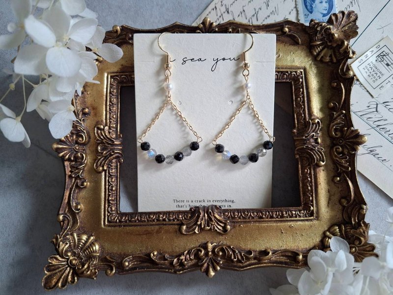 i sea you 克罗地亚－杜布罗夫尼克系列 黑曜石、拉长石 - 耳环/耳夹 - 半宝石 