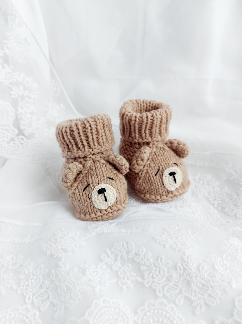 Knitted baby booties Baby shower gift Knitted bear shoes Booties for newborn - 婴儿鞋 - 羊毛 