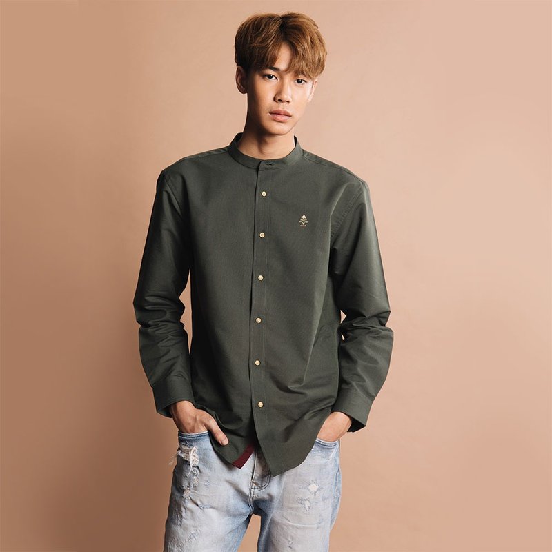 (SOLD) PINE TREE // dark green // men straight fit - 男装衬衫 - 棉．麻 绿色
