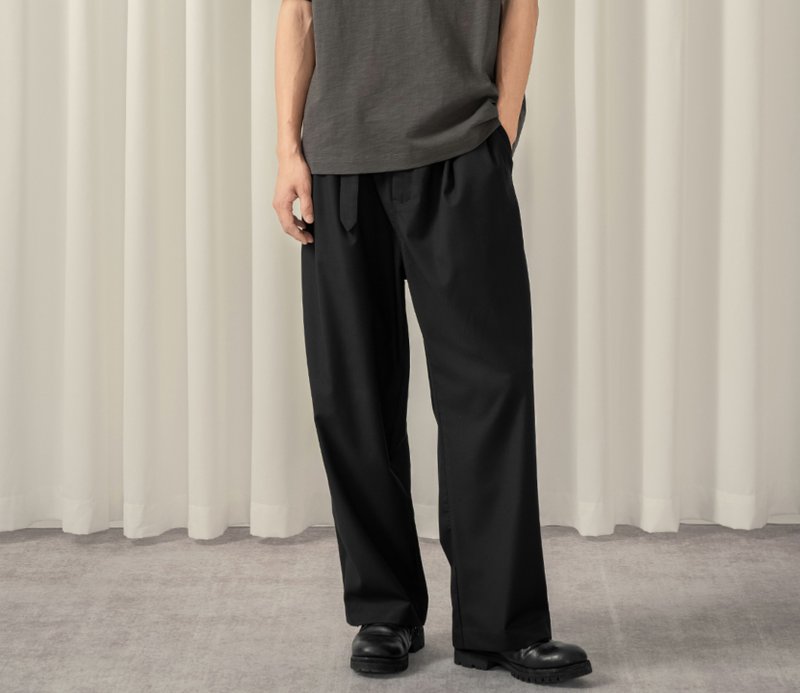 【焕新】森系复古 多褶休闲西裤 - 男士长裤 - 其他材质 黑色