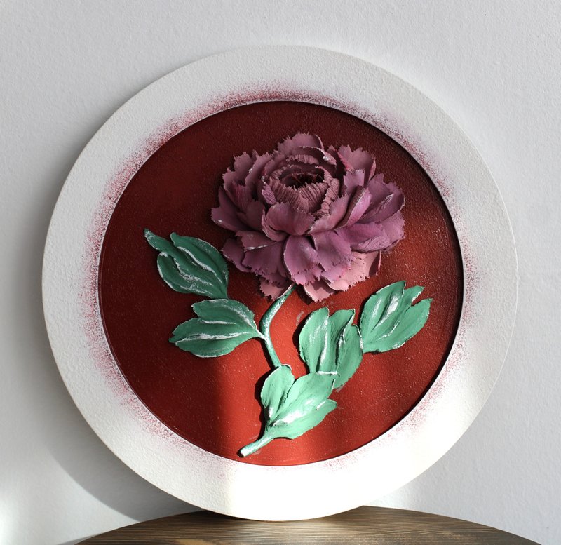 3D peony, round painting with flower, an original gift for all occasions. - 墙贴/壁贴 - 其他金属 