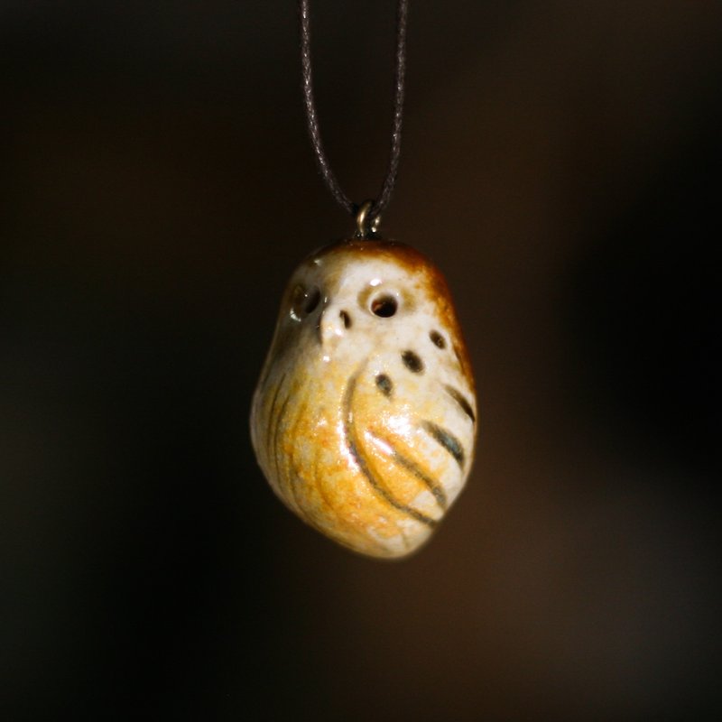 柴烧陶精油项链  黄腹猫头鹰 - 项链 - 陶 黄色