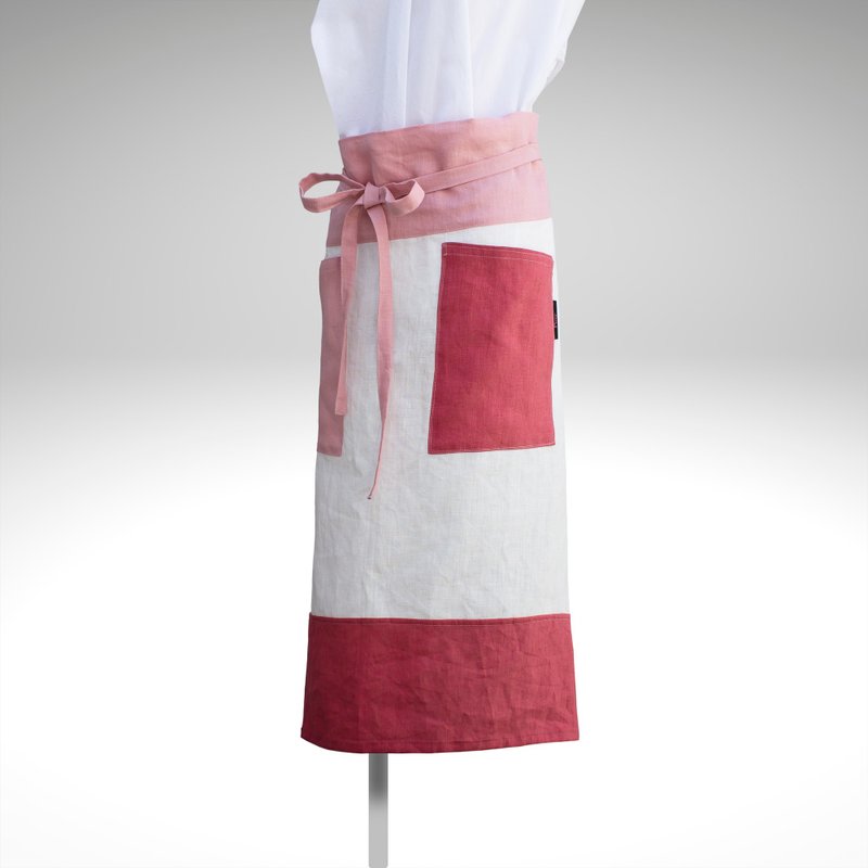 PSNY 3D sewing 3 color Linen waist apron long size sommelier apron AP06 - 围裙 - 棉．麻 红色