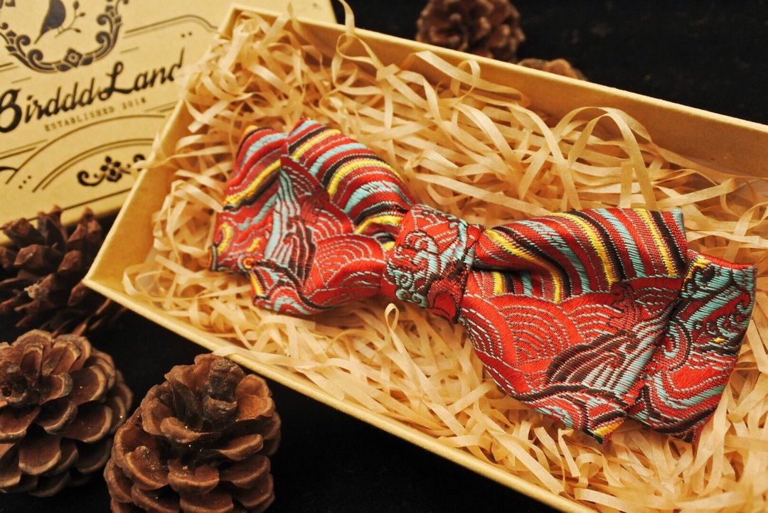 原創手工領結 中國風精緻刺繡 多色可選 聖誕禮物 Swing Dance - 领结/领巾 - 棉 红色
