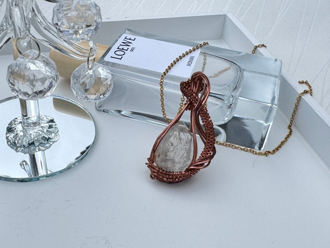 #230332 wire wrapping 闪灵钻 铜线 绕线 吊堕 - 项链 - 铜/黄铜 透明