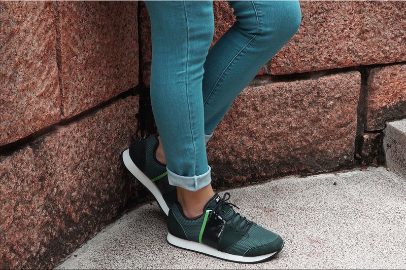 VPEP复古慢跑鞋/V-Classic/森林绿-亮黑-翠绿条/简约休闲、时尚经典、透气柔软、VR06-07 - 女款运动鞋/球鞋 - 真皮 绿色