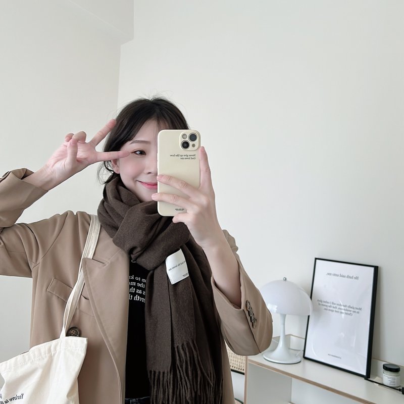 JIN CHA GOD【素面流苏围巾深咖啡】 - 丝巾 - 棉．麻 咖啡色