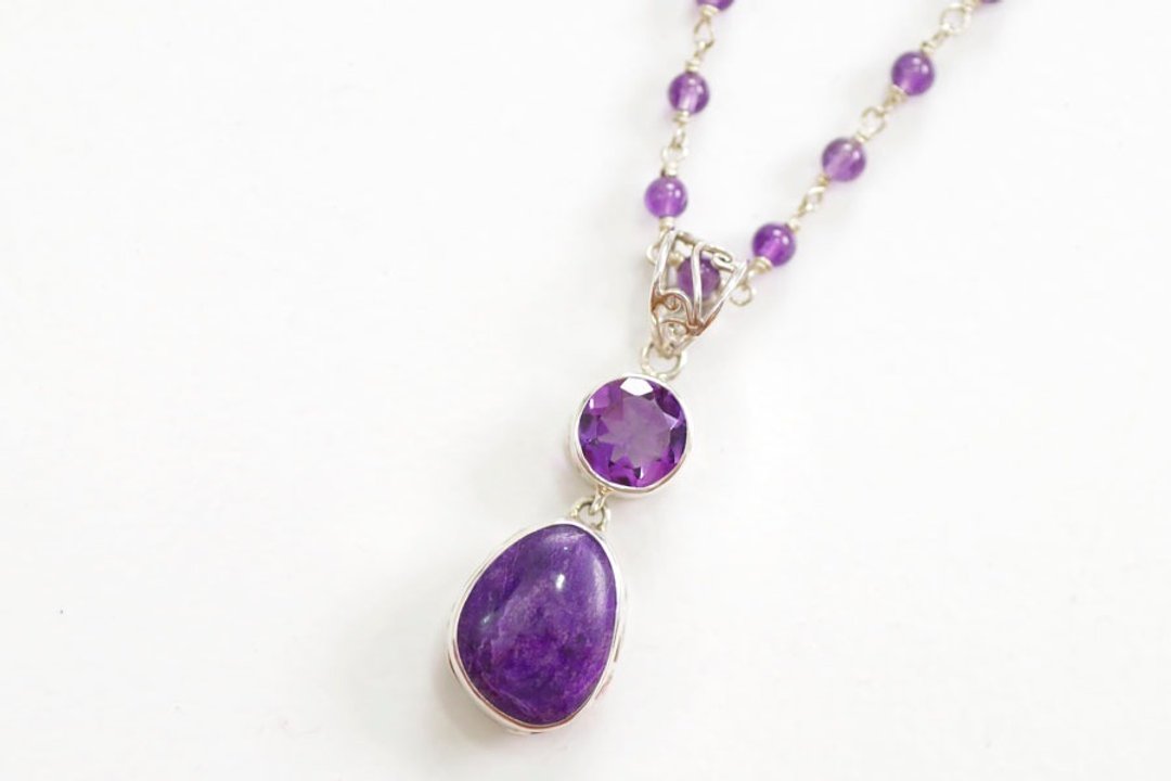 Sugilite and amethyst necklace - 项链 - 石头 紫色