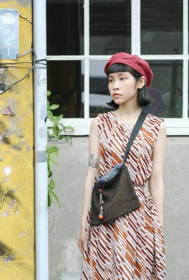 专属卖场/咖啡牛奶斜纹+蓝色巴洛克锁链+细款皮带 - 洋装/连衣裙 - 其他材质 多色