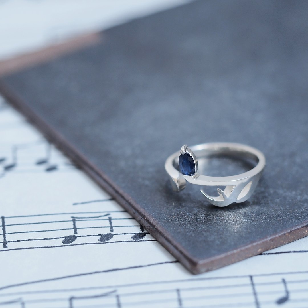 Natural sapphire 16th note ring Silver 925 - 戒指 - 宝石 蓝色
