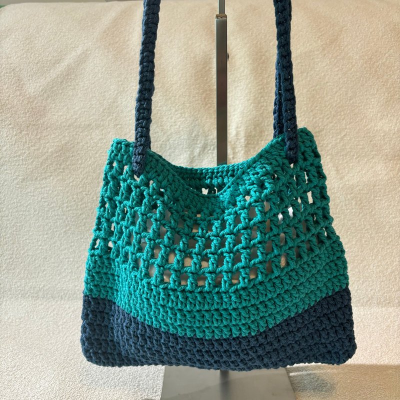 手工针织拼色袋(两款用法) - 手提包/手提袋 - 棉．麻 