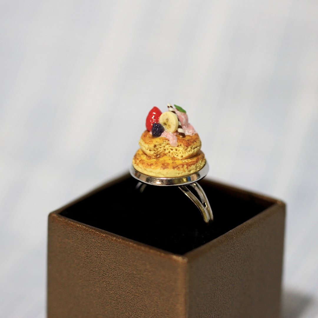 水果草莓冰淇淋松饼戒指 Strawberry ice cream pancake Ring - 戒指 - 粘土 橘色