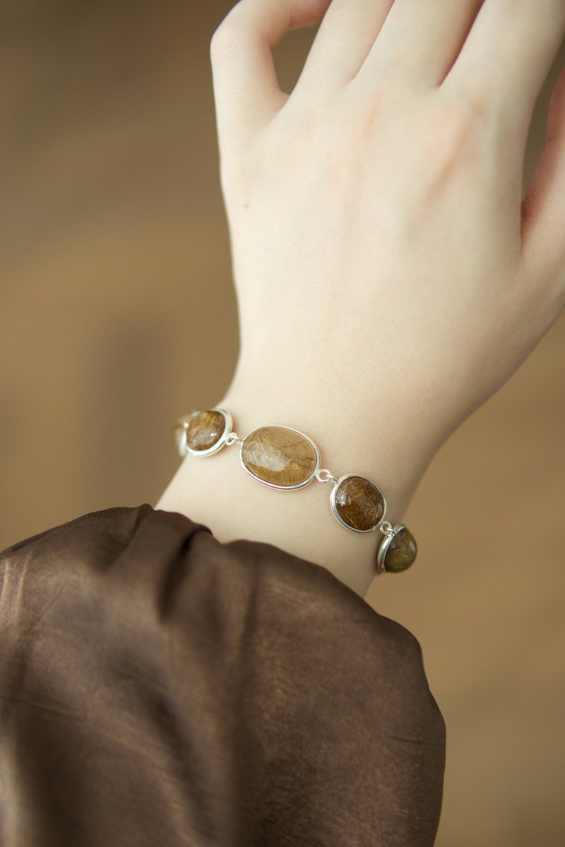 金钛晶手链 足银999镶嵌 招正财、偏财、人缘、辟邪、健康、防小 - 手链/手环 - 水晶 