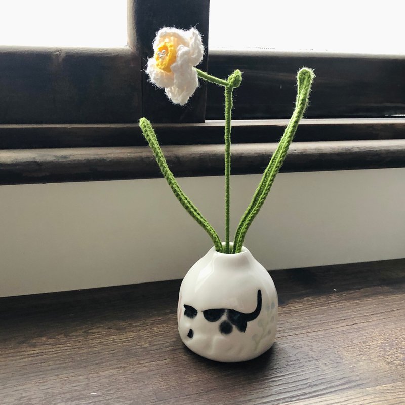 花草与猫 / 手捏陶瓷小花瓶 / 黑白猫 - 花瓶/陶器 - 瓷 黑色