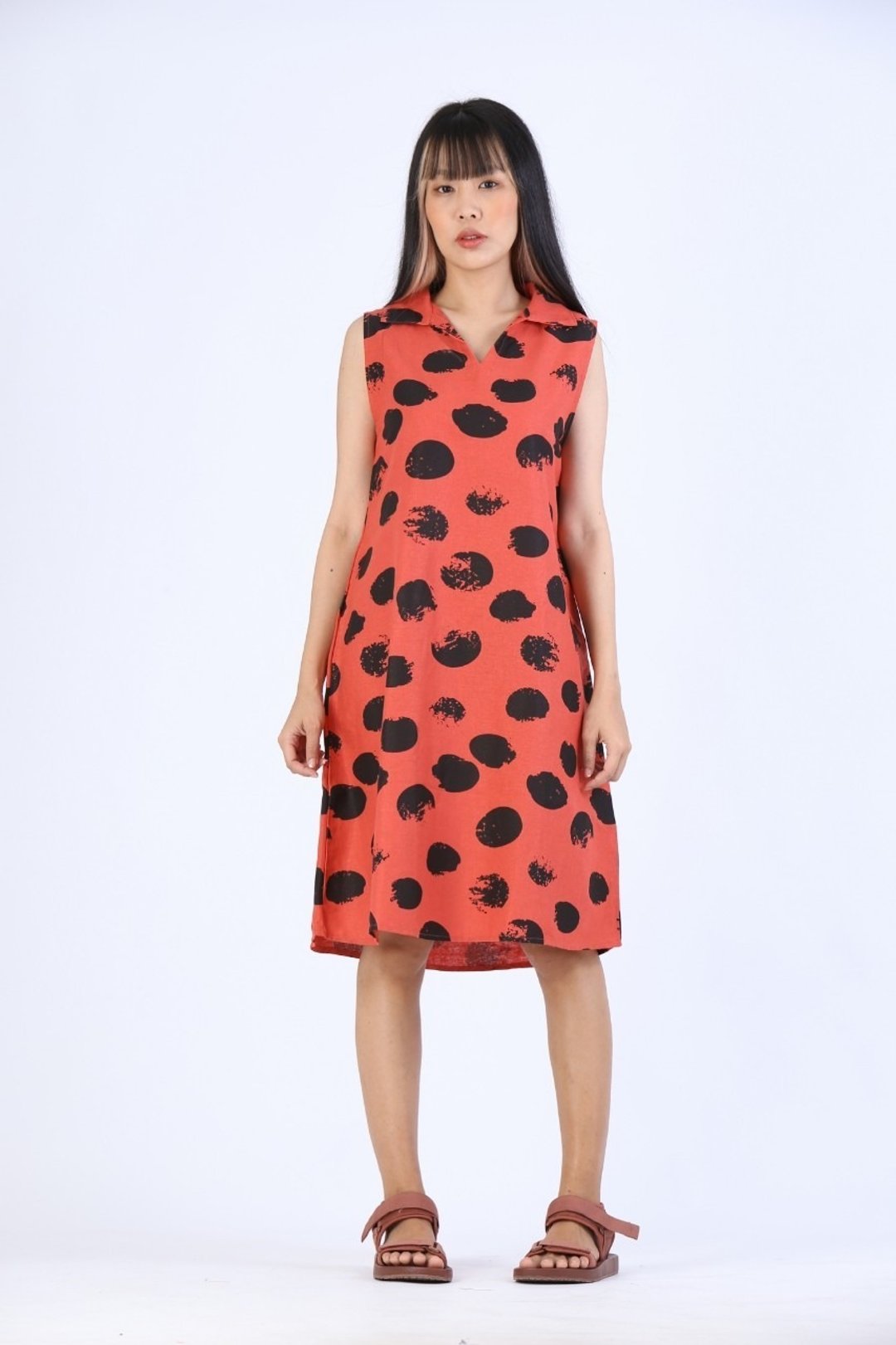 Short Dress Linen Hand Paint For Summer Beach Vacation - 洋装/连衣裙 - 棉 红色