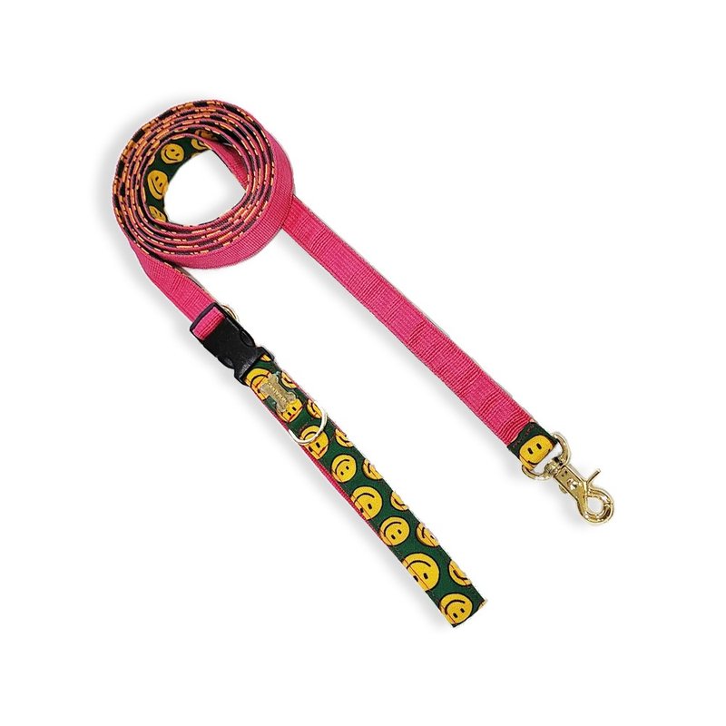 韩国Noradog 多功能牵绳(7kg以上)-笑脸-粉红 - 项圈/牵绳 - 防水材质 