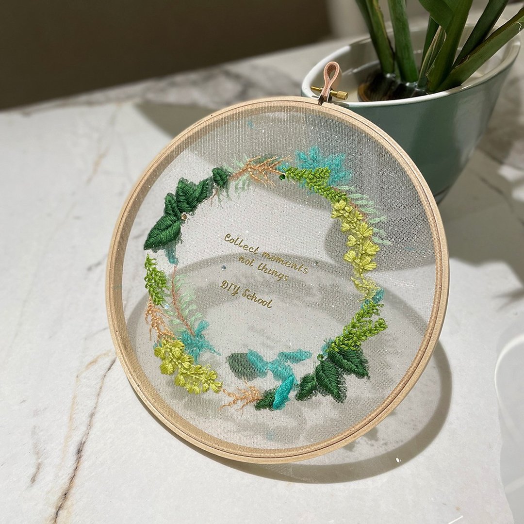 【Home 手工艺】俄罗斯刺绣。透明草香花圈 + 教学影片。婚礼布置 - 编织/刺绣/羊毛毡/裁缝 - 棉 绿色