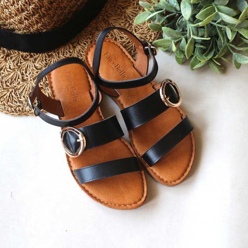 【微醺波本】全真皮凉鞋-气质黑 - 男女凉鞋 - 真皮 黑色