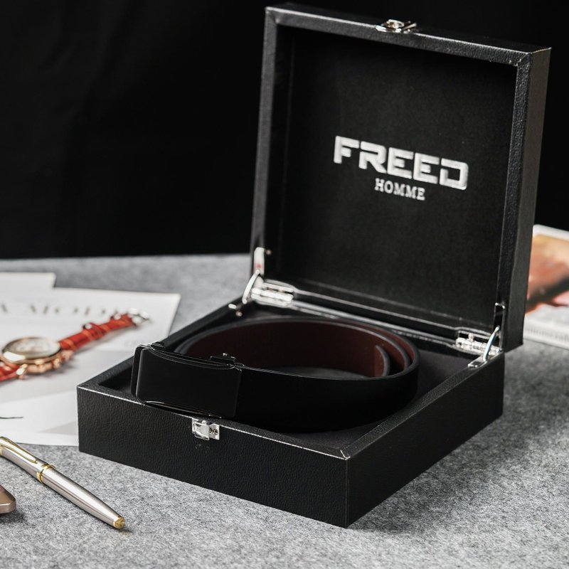 【FREED】极简雾黑方扣商务休闲头层牛皮皮带 - 黑色 - 皮带/腰带 - 真皮 黑色