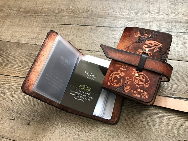 POPO│古埃及.浮雕│皮革信用卡收纳包│leather - 名片夹/名片盒 - 真皮 咖啡色